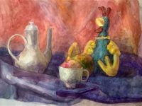 Терехова Мария_Натюрморт с любимой игрушкой_акварель_ДШИ г. Карпинск_преп.Галичина Е.П.