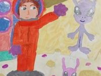 Фархуллина Карина_9 лет_Знакомство с пришельцами_гуашь_преп. Галичина Е.П.