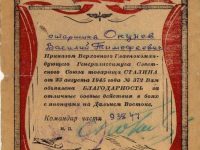 благодарность за отличные боевые действия в боях на Дальнем Востоке